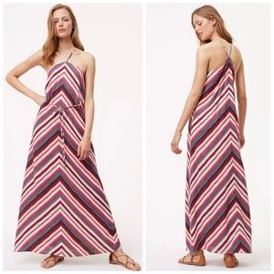 LOFT Chevron Multicolored Stripe Halter Maxi Dress